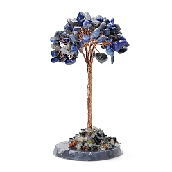 Lapis Lazuli Décorations d'arbre en copeaux d'améthyste naturelle, Base de pierres précieuses avec fil de cuivre, cadeau de pierre énergétique feng shui pour la maison et le bureau, 60x60x110mm