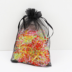 Mesh Bag - Color Grid Élastiques à cheveux colorés en forme de bonbons pour enfants, bandes élastiques non dommageables dans un joli sac à cordon