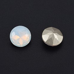 White Opal K9 Glass Rhinestone Cabochons, Pointed Back & Back Plated, Faceted, Flat Round, White Opal, 8x5mm