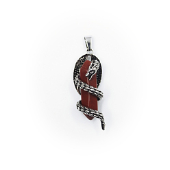 Carnelian Natural Carnelian Dyed Double Terminal Pointed Pendants, Dragon Charms with Faceted Bullet, with Antique Silver Tone Alloy Findings, 39x15mm