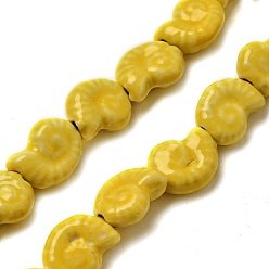 Золотистый Фарфоровые бусины ручной работы серии «Океан», раковина, золотые, 14~15x11.5~12x5.5~6 мм, отверстие : 2 мм, около 35 шт / нитка, 13.39'' (34 см)