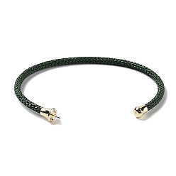 Dark Green Stainless Steel Cuff Bangle Making, with Golden Tone Brass Finding, for Half Drilled Beads, Dark Green, Inner Diameter: 1-3/4x2-3/8 inch(4.6x6cm), Pin: 1mm