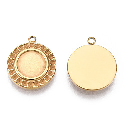 Real 14K Gold Plated 304 Stainless Steel Pendant Cabochon Settings, Pendant Rhinestone Settings, Flat Round, Nickel Free, Real 14K Gold Plated, Tray: 8mm, Fit For 1.2mm Rhinestone, 16.5x14x2mm, Hole: 1.5mm