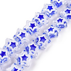 Blue Handmade Lampwork Beads Strands, Star, Blue, 11.5x12.5x6mm, Hole: 0.7mm, about 33pcs/strand, 14.57''(37cm)