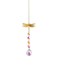 Dragonfly Металлические подвесные украшения, создатель радуги на окнах, Стеклянные разноцветные восьмиугольные бусины и кисточки, подвесной ловец солнца для украшения крыльца дома и сада, стрекоза, 370 мм