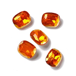 Tangerine Light AB Style K9 Glass Rhinestone Cabochons, Pointed Back & Back Plated, Octagon Rectangle, Tangerine, 10x8x4mm