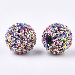 Colorful Acrylic Beads, Glitter Beads,with Sequins/Paillette, Round, Colorful, 14x13mm, Hole: 2mm