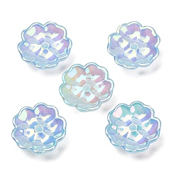 Light Blue Plating Opaque Acrylic Beads, Iridescent, Flower, Light Blue, 13x13x4mm, Hole: 1.5mm