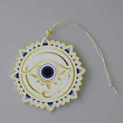 Floral White Wood Flower with Evil Eye Hanging Ornament, for Car Rear View Mirror Decoration, Floral White, 100mm