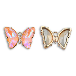 Сэнди Коричневый Гальваника k 9 стеклянные подвески, с фурнитурой из латуни с покрытием из светлого золота и прозрачным кубическим цирконием, без кадмия и без свинца, граненые, бабочка, песчаный коричневый, 20x27x5 мм, отверстие : 2 мм