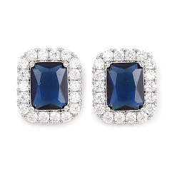 Blue Brass Micro Pave Cubic Zirconia Charms, Rectangle Charms, Real Platinum Plated, Blue, 14.5x12x7.5mm, Hole: 4.5x2.5mm