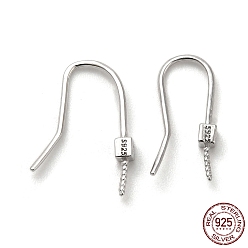 Real Platinum Plated Rhodium Plated 925 Sterling Silver Earring Hooks, Ear Wire for Half Drilled Beads, with S925 Stamp, Real Platinum Plated, 19 Gauge, 15mm, Pin: 0.9mm