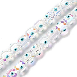 Белый Прозрачные стеклянные бусины от сглаза нити, с эмалью, граненые, баррель, белые, 9x8.5~10 мм, отверстие : 1.5 мм, около 40 шт / нитка, 13.46''~13.62'' (34.2~34.6 см)