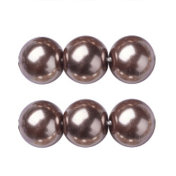 Saddle Brown Eco-Friendly Dyed Glass Pearl Beads Strands, Grade A, Round, Cotton Cord Threaded, Saddle Brown, 6mm, Hole: 1.2~1.5mm, about 70pcs/strand, 15.7 inch