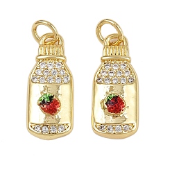 Bottle Латунные подвески, с эмалью, без свинца и без кадмия, стойки покрытие, долговечный, реальный 18 k позолоченный, бутылка, 18x7.5x3 мм, отверстие : 3 мм