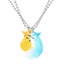 Mixed Color 2Pcs 2 Style Cute Fox & Wolf Stainless Steel Pendant Necklaces Set, Couple Necklaces, Mixed Color, 20.08~23.62 inch(51~60cm), 1Pc/style