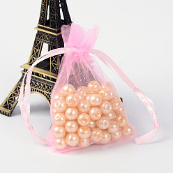 Pink Sacs-cadeaux en organza avec cordon de serrage, pochettes à bijoux, fête de mariage sacs-cadeaux de faveur de noël, rose, 9x7 cm