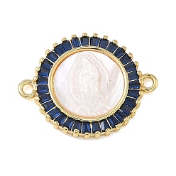 Синий Натуральная раковина, резная, религиозная, девственная, соединительная подвеска, звенья из латуни с инкрустацией кубическим цирконием, реальный 18 k позолоченный, стойки покрытие, долговечный, без кадмия и без свинца, синие, 18.5x23.5x3.5 мм, отверстие : 1.6 мм