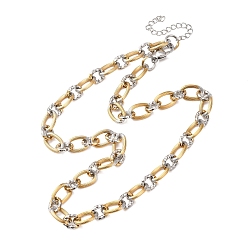 Golden & Stainless Steel Color 8MM Two Tone 304 Stainless Textured Oval Link Chain Necklaces, Golden & Stainless Steel Color, 16.85 inch(42.8cm)