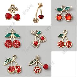 Красный 16шт. 8 стили подвесок из вишневого сплава, горный хрусталь и эмали, красные, 15~22.5x15~23x2~7 мм, отверстие : 1.6~2.3 мм, 2 шт / стиль