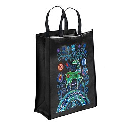 Deer DIY Diamond Painting Handbag Kits, Including Canvas Bag, Resin Rhinestones, Pen, Tray & Glue Clay, Black, Deer, 350x290mm