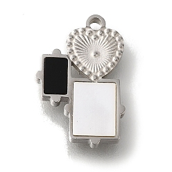 Нержавеющая Сталь Цвет 304 шармы для ручной полировки из нержавеющей стали, с черно-белым акрилом, сердце и прямоугольник, цвет нержавеющей стали, 15x10x2 мм, отверстие : 1.2 мм