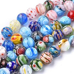 Mixed Color Round Handmade Millefiori Glass Beads Strands, Mixed Color, 6mm, Hole: 0.5mm, about 65pcs/strand, 14.1 inch