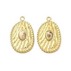 Feldspar Natural Feldspar Pendants, Faceted Oval Charms, with Vacuum Plating Real 18K Gold Plated 201 Stainless Steel Findings, 23.5x15x3mm, Hole: 1.6mm