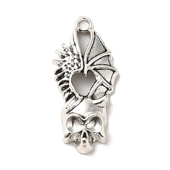 Antique Silver Tibetan Style Alloy Pendants, Cadmium Free & Lead Free, Punk Winged Skull for Halloween, Antique Silver, 35.5x16.5x5mm, Hole: 2.5mm