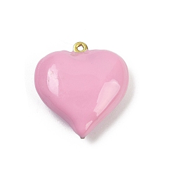 Бледно-Розовый Латунь эмаль подвески, реальный 18 k позолоченный, шарма сердца, розовый жемчуг, 23.5x22.5x8.5 мм, отверстие : 1.2 мм