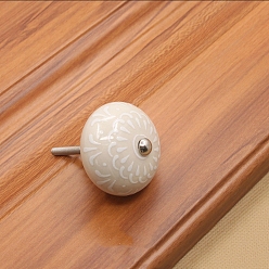 Beige Snowflake Pattern Porcelain Drawer Knobs, with Metal Finding, Pumpkin Cabinet Handle, Beige, 40x26mm
