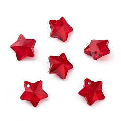 Red Transparent Glass Pendants, Faceted, Star Charms, Red, 13x13.5x7mm, Hole: 1mm