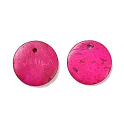 Magenta Natural Coconut Wood Pendants, Dyed, Flat Round, Magenta, 21x3mm, Hole: 1.8mm