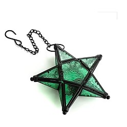 Medium Sea Green Star Shape Glass and Iron Candle Holder, Candle Storage Container Pub Decoration, Medium Sea Green, 20x20x6cm