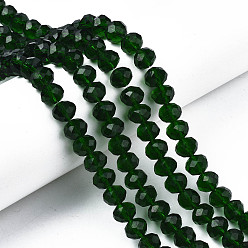 Dark Green Glass Beads Strands, Faceted, Rondelle, Dark Green, 10x8mm, Hole: 1mm, about 65~66pcs/strand, 20.8~21.2 inch(53~54cm)