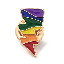 Lightning Bolt Alfileres de esmalte con tema de arcoíris del orgullo, insignia de aleación de oro claro para ropa de mochila, colorido, rayo, 19.5x10x1.5 mm
