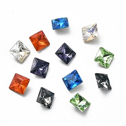 Mixed Color K9 Glass Cabochons, Pointed Back & Back Plated, Faceted, Square, Mixed Color, 6x6x3mm