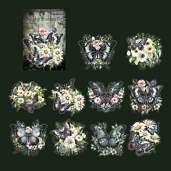 Black Gothic Butterfly PET Sticker Labels, Self-adhesion, for Suitcase, Skateboard, Refrigerator, Helmet, Mobile Phone Shell, Black, 85x85mm, 10pcs/set
