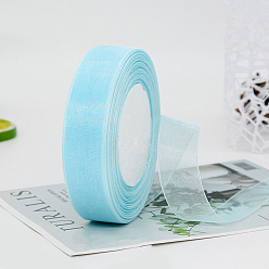 Pale Turquoise Polyester Organza Ribbon, for Christmas Decoration, Pale Turquoise, 1 inch(25mm), about 49.21 Yards(45m)/Roll