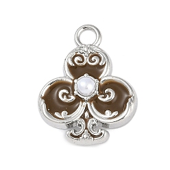 Темно-оливково-зеленый Стойки обшивки сплава эмали подвески, с abs имитационными жемчужными бусинами , без кадмия, без никеля и без свинца, клубы очарование, платина, темно-оливковый зеленый, 21.5x17x9.5 мм, отверстие : 2.6 мм