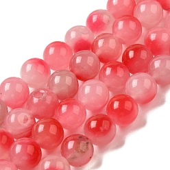 Малиновый Природные окрашенные белого нефрита нитей бисера, круглые, малиновый, 10~10.5 мм диаметром, отверстие : 1 мм, около 37 шт / нитка, 14.76''~14.80'' (37.5~37.6 см)