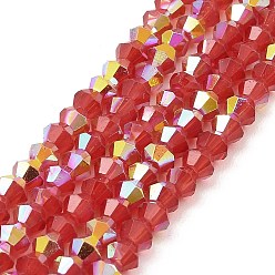 FireBrick Baking Painted Glass Beads Strands, Imitation Opalite, Faceted, AB Color Plated, Bicone, FireBrick, 4.5x4mm, Hole: 0.8mm, about 88~89pcs/strand, 13.11''(33.3cm)