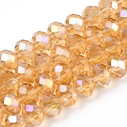 Sandy Brown Electroplate Glass Beads Strands, AB Color Plated, Faceted, Rondelle, Sandy Brown, 6x5mm, Hole: 1mm, about 85~88pcs/strand, 16.1~16.5 inch(41~42cm)