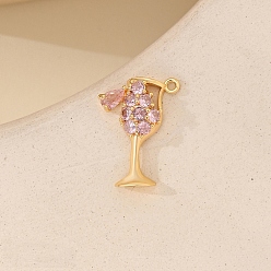 Pink Микро проложить кубического циркония подвески, стеклянные прелести, розовые, 21x15 мм