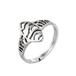 073 Steel Grey Geometric Stainless Steel Hollow Love Heart Ring for Couples - Fashionable and Retro Open Design