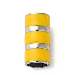 Yellow 304 Stainless Steel Enamel Beads, Large Hole Beads, Stainless Steel Color, Column, Yellow, 17x8.5mm, Hole: 6.2mm