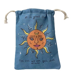 Sun Canvas Cloth Packing Pouches, Drawstring Bags, Rectangle, Sun Pattern, 15~18x13~14cm