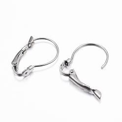 Stainless Steel Color 304 Stainless Steel Leverback Earring Findings, Stainless Steel Color, 21x14.5x3mm, Pin: 0.8mm