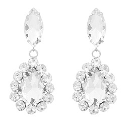 silver Sparkling Diamond Waterdrop Earrings for Women - Exaggerated European and American Alloy Ear Jewelry with Claw Chain, Perfect for Parties!