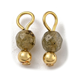 Labradorite Natural Labradorite Faceted Round Charms, with Golden Tone Brass Beads and 304 Stainless Steel Loops, 12x4mm, Hole: 2.5mm